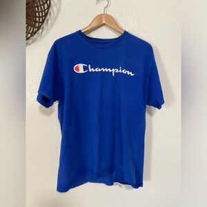 Champion Men Royal Blue Script Logo Classic Jersey Short Sleeve T-Shirt